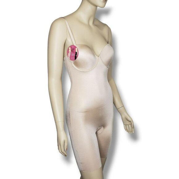 Spanx Suit Your Fancy Strapless Cupped Mid Thigh Bodysuit Womens Champagne Beige